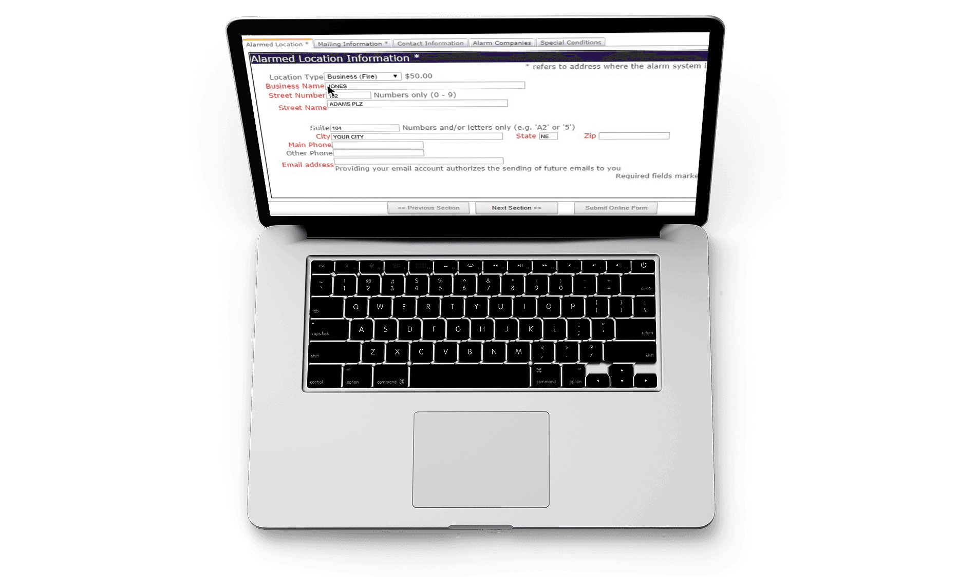 A laptop mockup of the CryWolf solution.